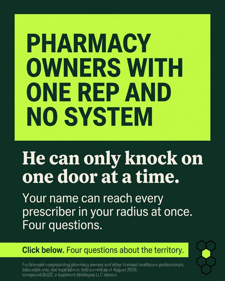 compound.BUZZ ad: PHARMACY OWNERS WITH ONE REP AND NO SYSTEM