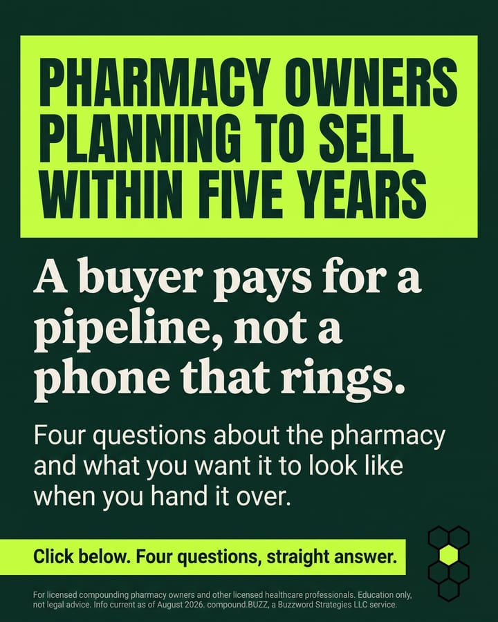 compound.BUZZ ad: PHARMACY OWNERS PLANNING TO SELL WITHIN FIVE YEARS